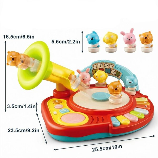 deAO Toys Baby Musical Piano Toy with 4 Dancing Animal Figure with Music, Lights & Drum Sounds – Educational Gift for Ages 1-4