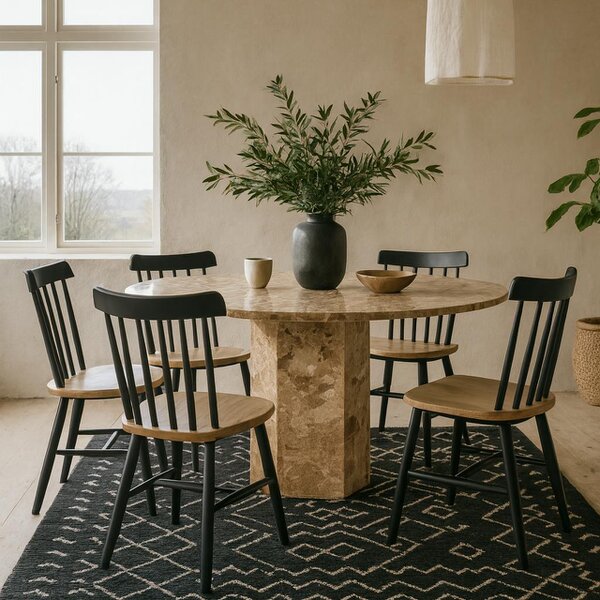 Wyld Haus Bremen Brown Marble Round Dining Table Hexagon Base