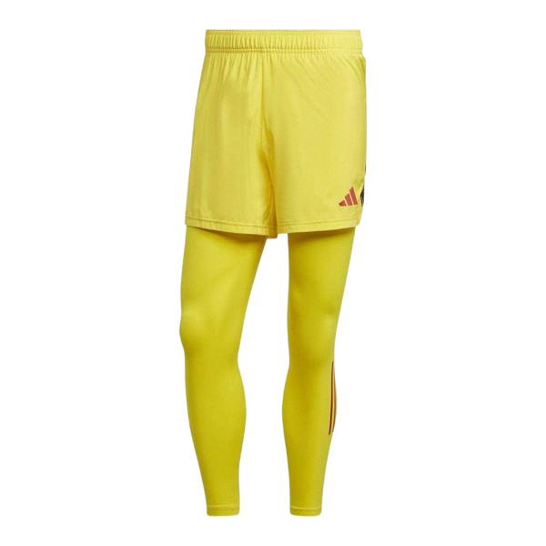 Adidas Mens T23 3 Stripes Skinny Goalkeeping Base Layer Bottoms - Yellow/Maroon - 