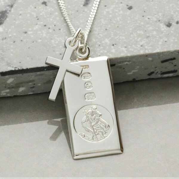 Christopher James of London Sterling Silver Custom Hallmarked St Christopher Ingot With Optional Engraving and Chain
