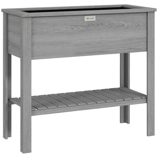 Wooden Raised Garden Bed, Elevated Planter Box with Storage Shelf and Drainage Holes, Raised Planter with Legs, Grey