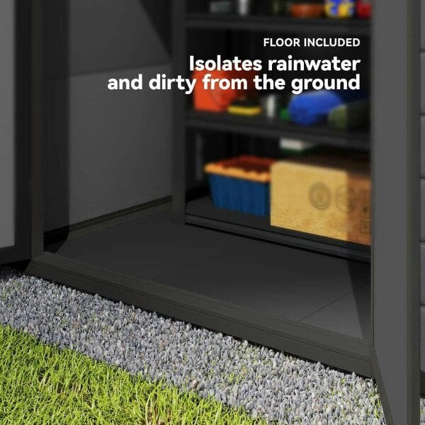 6'x4.5' Garden Storage Shed, Lockable Garden Shed with Double Doors, Window, Vent and Plastic Roof, Dark Grey