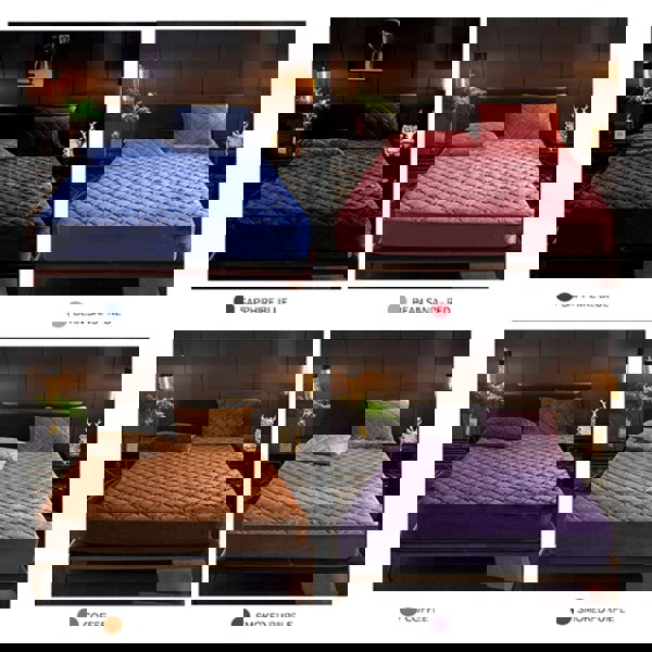 Anyhouz Anycozy Mattress Cover Navy Blue Queen Size Crystal Velvet Thicken Quilted Warm Soft Plush Bed Sheet