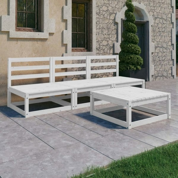 Berkfield 4 Piece Garden Lounge Set White Solid Wood Pine