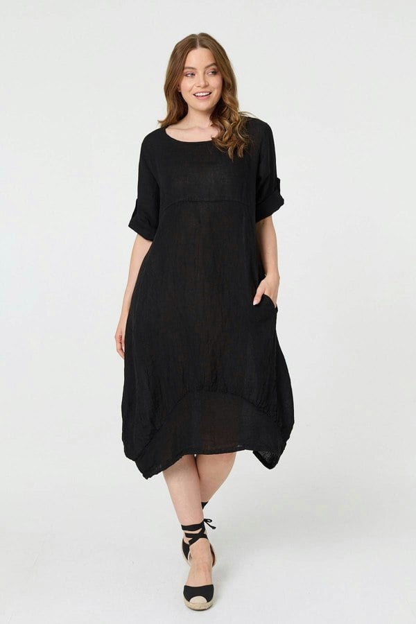 Black | Oversized 3/4 Sleeve Midi Dress