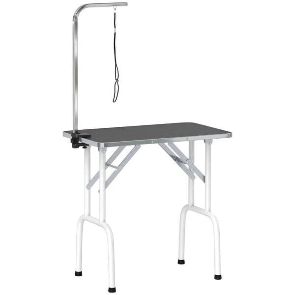 32" Foldable Dog Grooming Table Pet Drying Beauty Table Adjustable Fixed Arm Rubber Top, Black