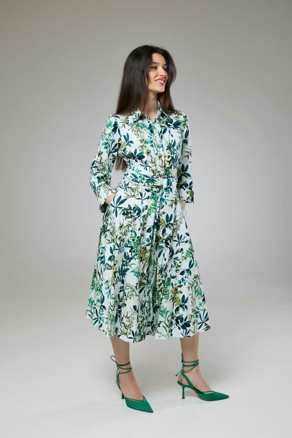 Isha's Timeless collection Flourish Green Flora Sleeved Dress