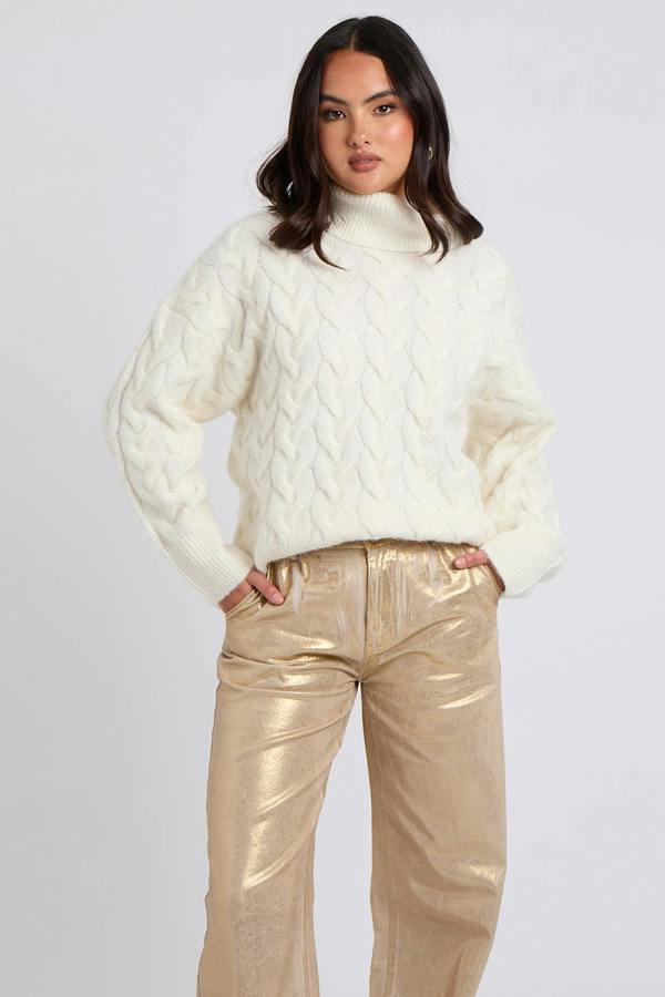 Urban Bliss White Cable Roll Neck Jumper