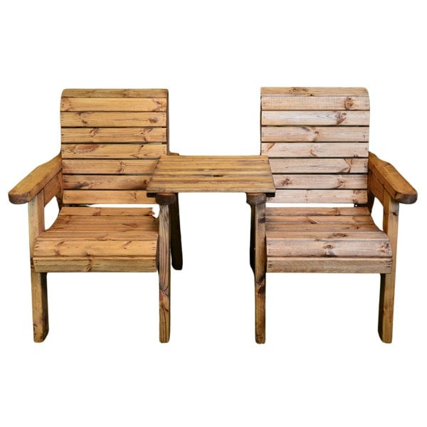 Samuel Alexander Hand Made 2 Seater Chunky Rustic Wooden Garden Furniture Love Seat with Tray Assembled