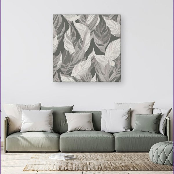 Warren Reed Grey Floral Leaves Canvas