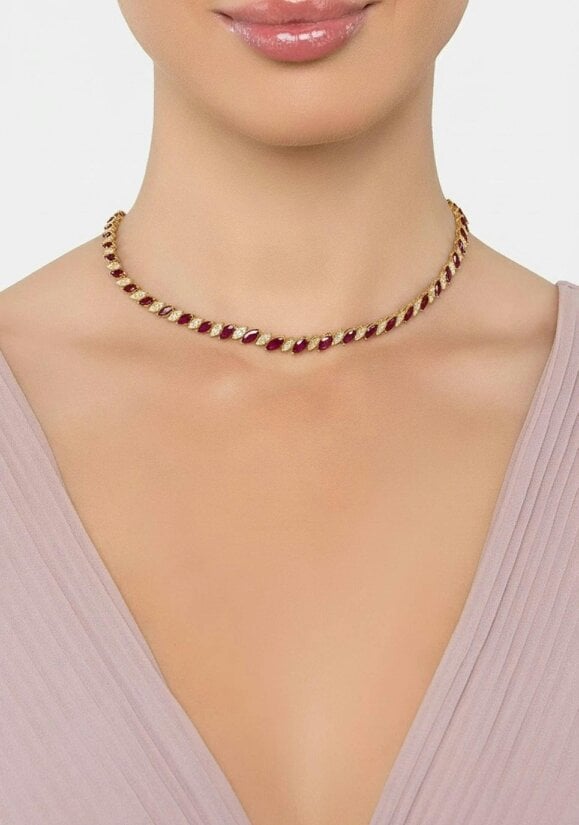 Latelita Viscountess Statement Tennis Necklace Ruby Gold