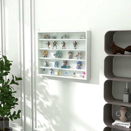 Wyld Haus Ronimo Wood And Glass White Wall Mounted Display Cabinet With Adjustable Shelves