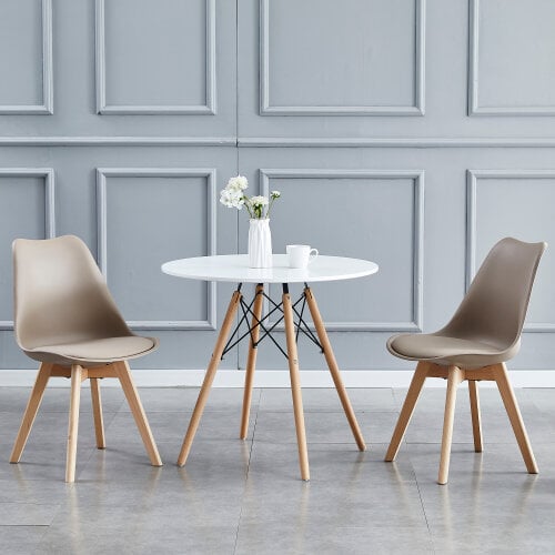 Set of 2 Dining Chairs with Solid Wooden Legs and Seat Cushion Pad Eva