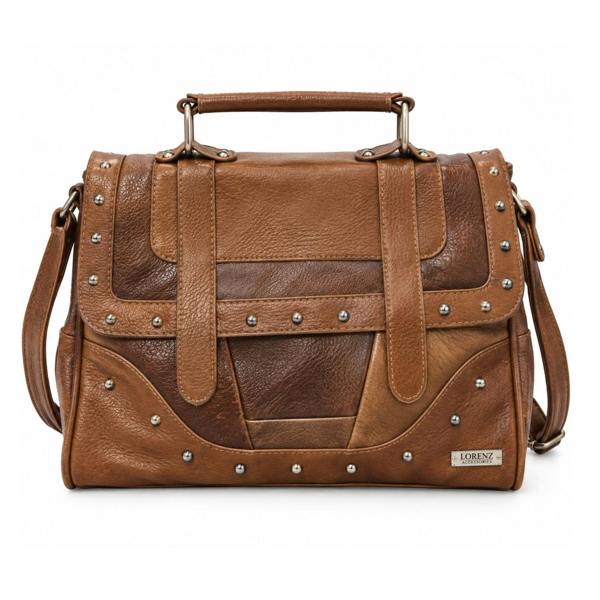 Lorenz Studded Flap Over Patchwork Multi Compartment Shoulder Bag