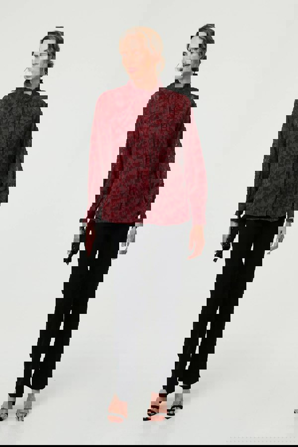 Red | Lace Frill Semi Sheer Long Sleeve Blouse
