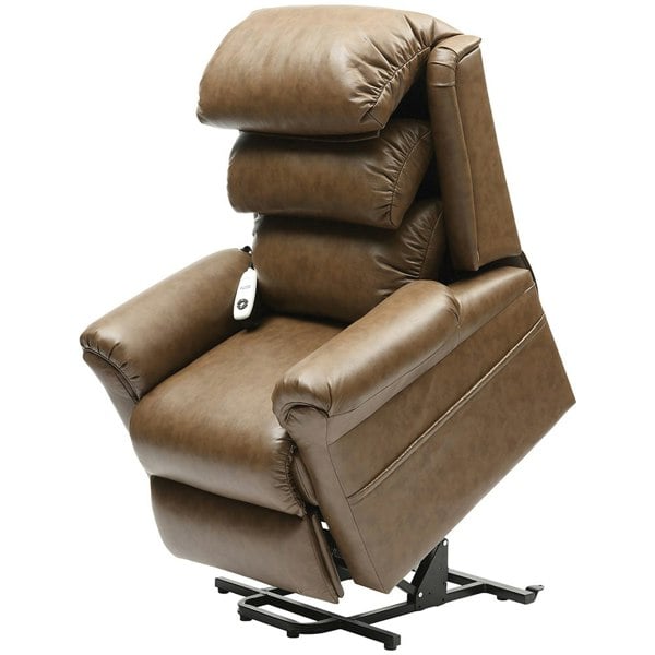 Wall Hugging Rise and Recline Lounge Chair - Wipe Clean PU Leather - Nutmeg Loops