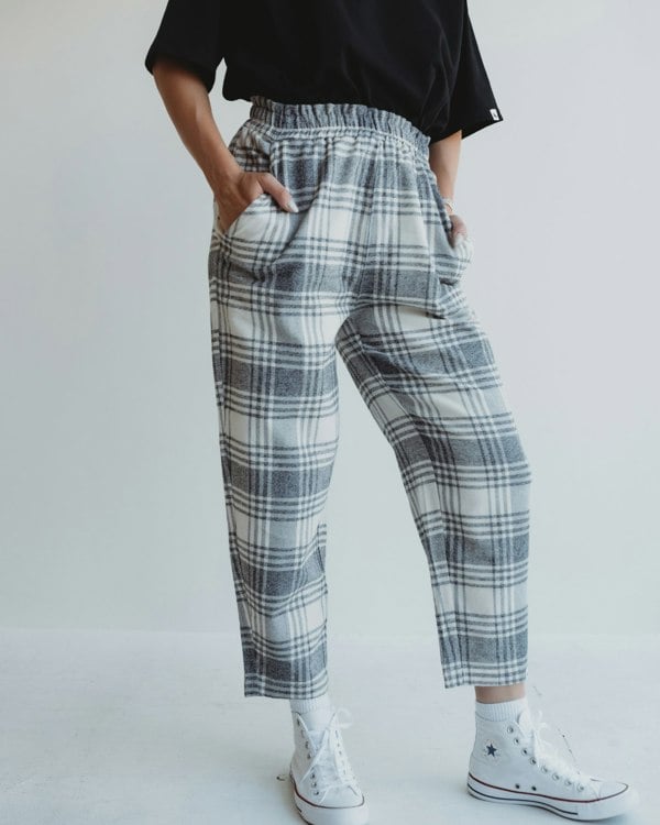 Kate Multicolour Brushed Check Print Barrel Leg Trousers - image 1