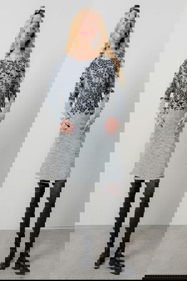 Lily & Me Fair Isle Print Swing Dress Grey