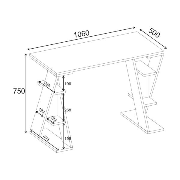 Decortie Modern Papillon 106cm Working Desk Particleboard 3 Mini Shelves, Cross Design Legs H75xW106cm