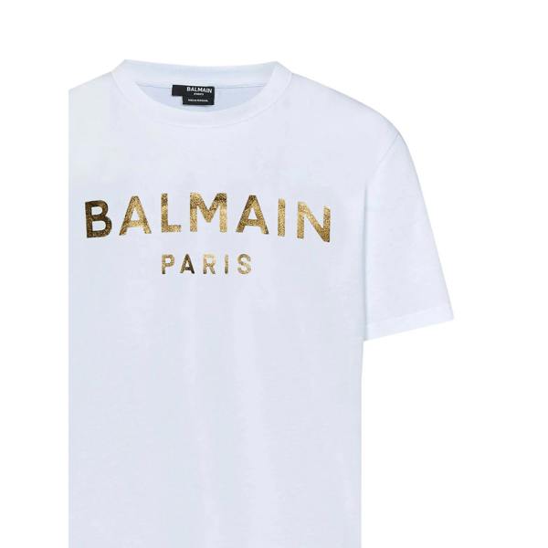Balmain Gold Logo Printed T-Shirt   in  White