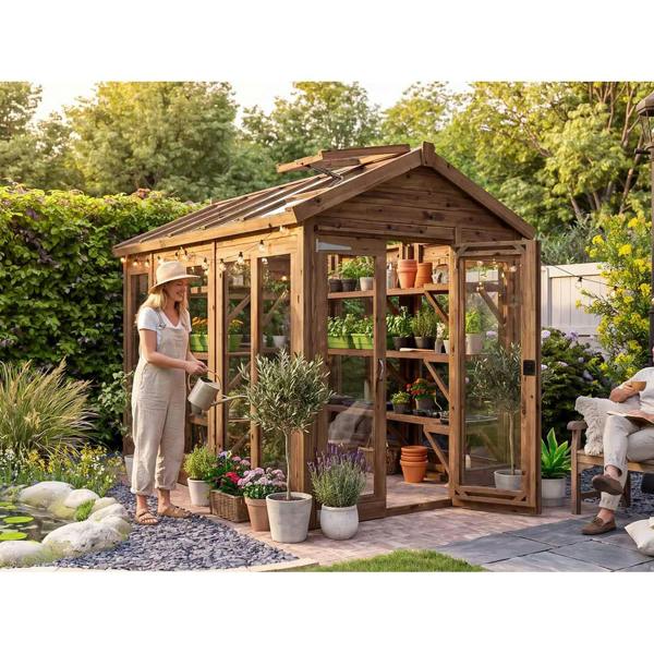 Dunster House Growzilla Wooden Greenhouse W1.8m x D3.0m / W6' x D10' with 4mm Glass and Automatic Vent Opener