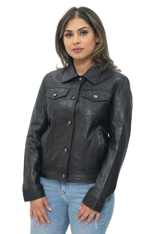 Infinity Leather Womens Leather Trucker Jeans Jacket-Anderlecht