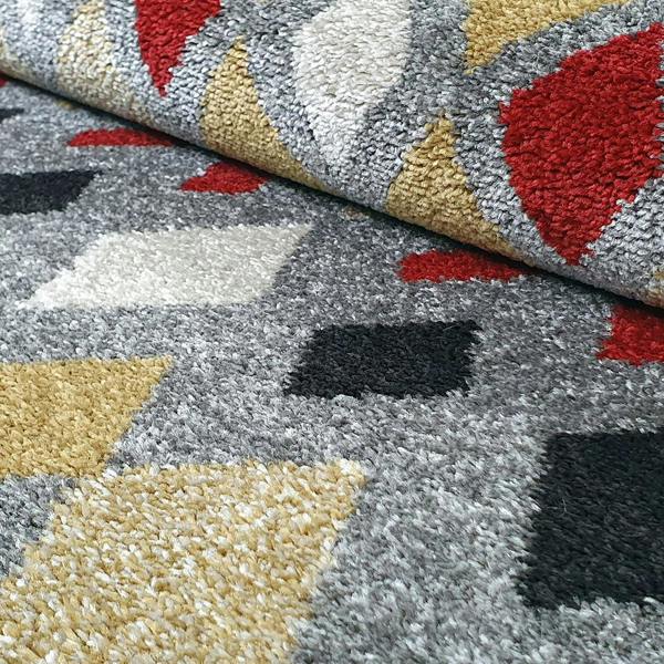 Grey Rug Modern Red Yellow Mustard Patterned Rug Woven Carpet Small Large New