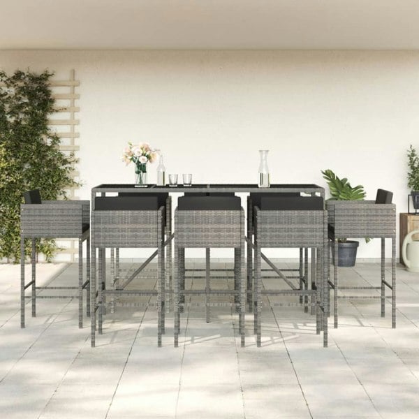 Berkfield 9 Piece Garden Bar Set with Cushions Grey Poly Rattan