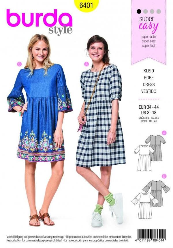 Burda Sewing Pattern 6401 Dresses For Women, 8 to 18 - Beginner, Easy