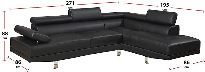 SQUAREBOXX Fidenza Leather Corner Sofa in Black