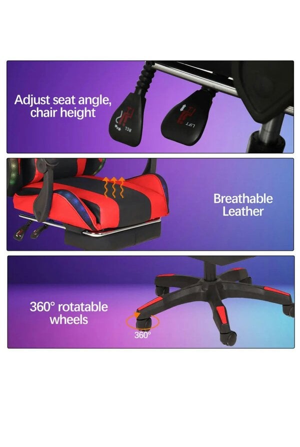 Groundlevel Premium LED Gaming Chair with Footrest