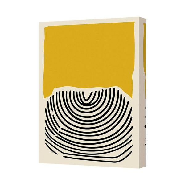 Benjamin Tate Design Contemporary Yellow Abstract Canvas Art Print With Black Concentric Rings