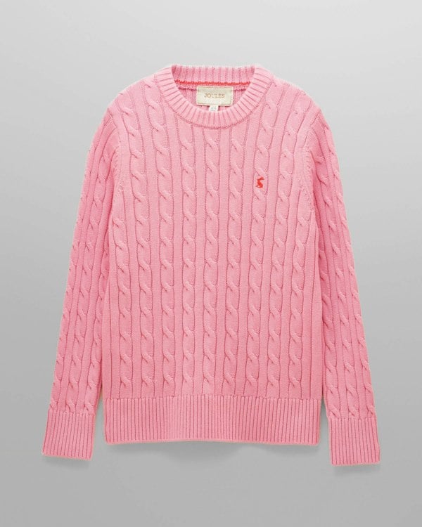 Joules Womens Classic Cable Knit Jumper - Pink - CHO - Designer 