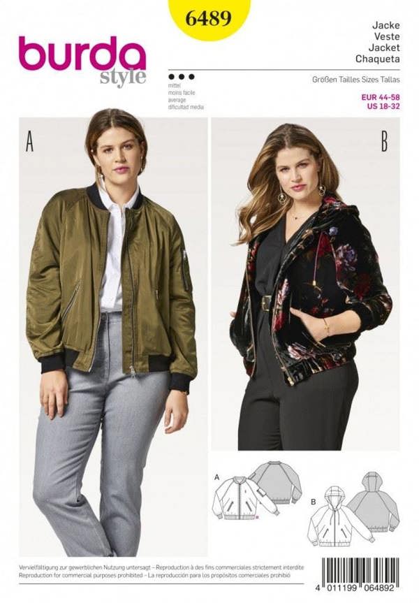 Burda Sewing Pattern 6489 Hoodies and Jackets For Women, 18 to 32 - Intermediate