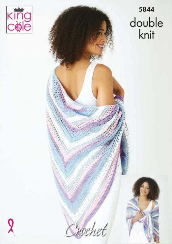 King Cole Cottonsmooth DK Crochet Pattern 5844, Shawls, Wraps for Women, One Size