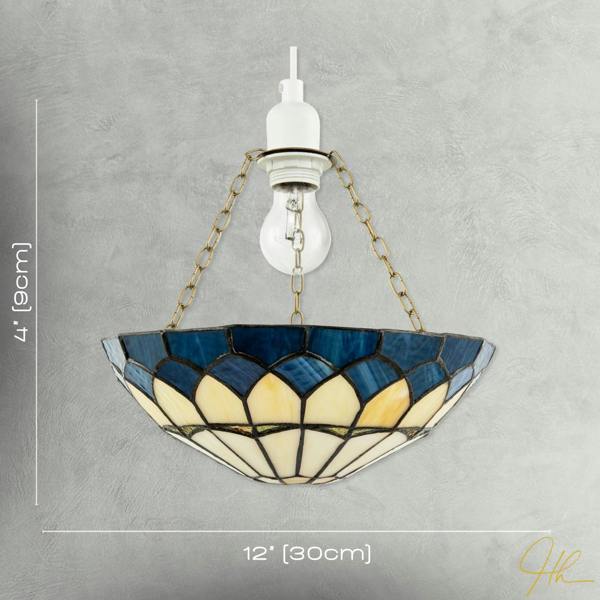 Midnight Blue Stained Glass Domed Tiffany Pendant Shade with Chains Image 7