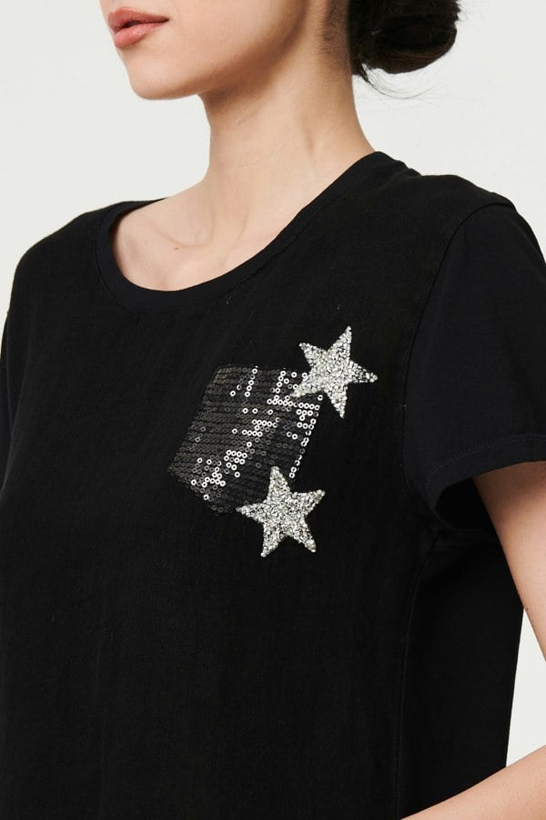 Black | Metallic Star Detail Relaxed T-Shirt
