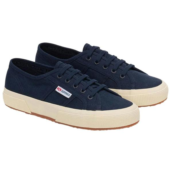 Superga Unisex Adult 2750 Linen Trainers - Navy Blue/Off White - 