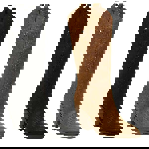 Rocket Dog Feria Womens Mid Calf Cowboy Western Pull On Boots, black and brown leather cowboy boots with decorative stitching and a mid-height heel.