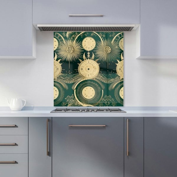 Warren Reed - Designer Green Moon and Sun Abstract Pattern Kitchen Splashback