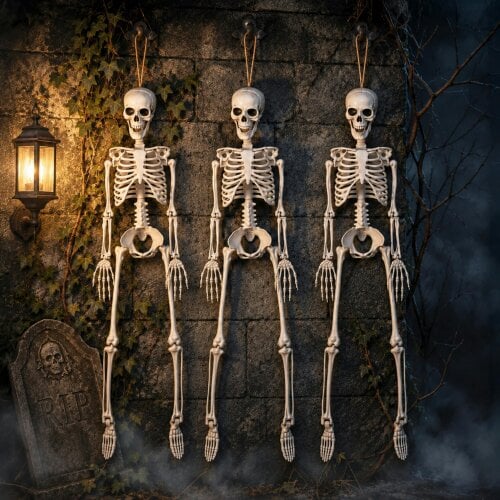 Samuel Alexander 3 Pack: 3ft (90cm) Posable Full Body Halloween Skeleton Decoration with Movable Joints