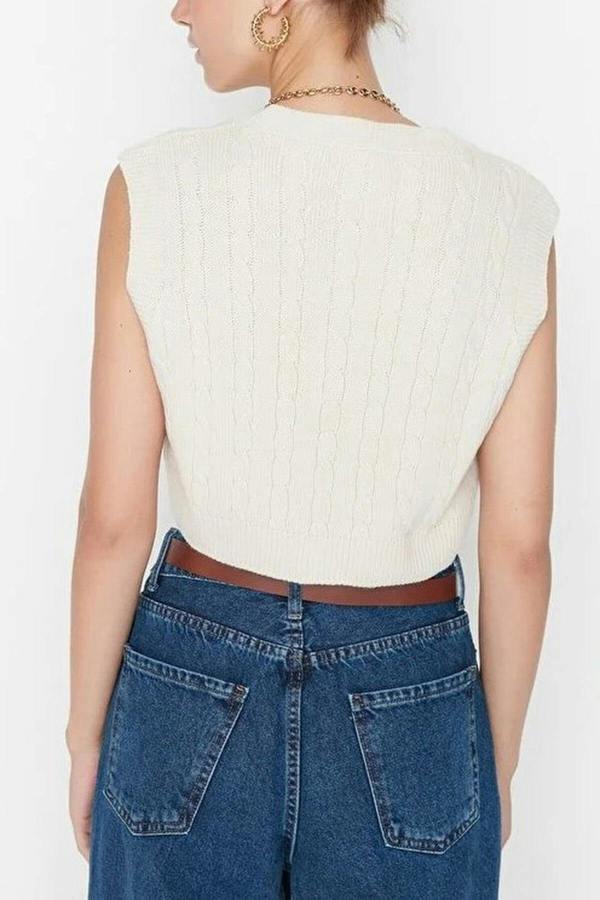 WOVCOR Crop V-Neck Knit Sweater