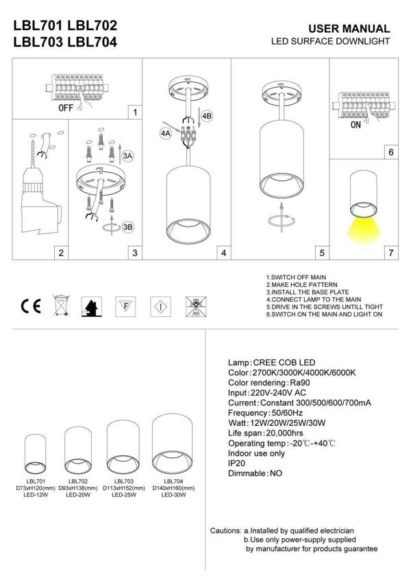 white ceiling surface downlight installation guide