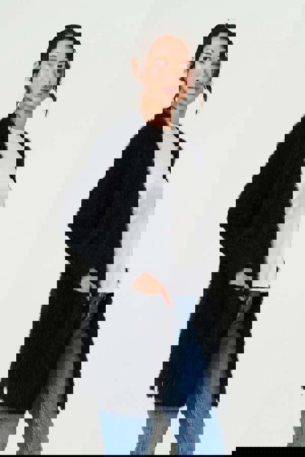 Black | Soft Textured Longline Open Cardigan
