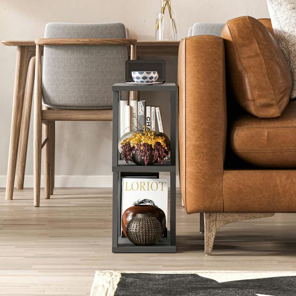 Decortie Lazena Modern 3-Tier Side Table, Slim Particleboard End Table H55.4cm