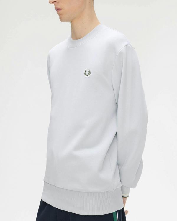 Fred Perry Mens Crew Neck Sweatshirt - Dusky Blue/Ecru/Laurel Wreath Green 80B | CHO | Designer Mens Sweatshirts