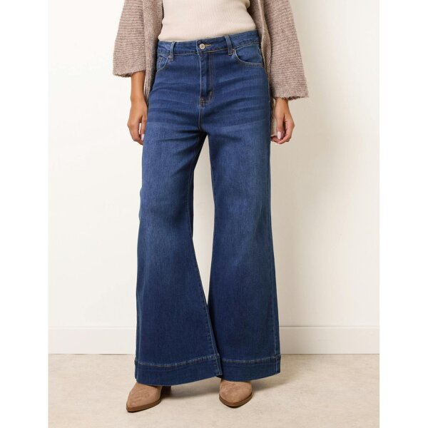 Blue Vanilla High Waisted Wide Leg Turn Up Jeans