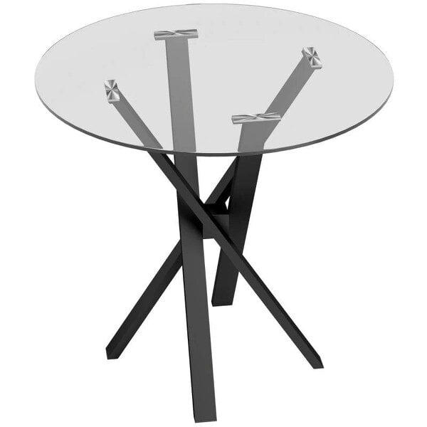 Round Dining Table for 4, 80cm Modern Kitchen Table with Tempered Glass Top and Cross Steel Legs, Clear