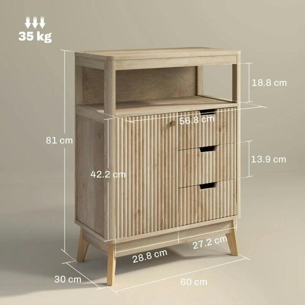 Small Sideboard with Drawers and Adjustable Shelf - Nature Wood Finish