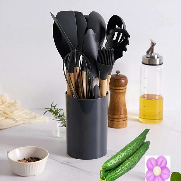 Dragodirect Premium 12-Piece Silicone Cooking Utensils with Durable Wooden Handles